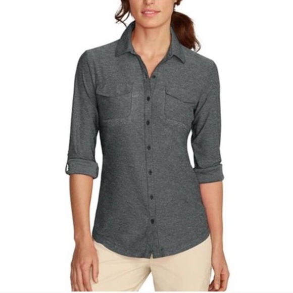 Eddie Bauer Women's Infinity Long-Sleeve Button-Front Shirt Heather Gray Small - Picture 9 of 9